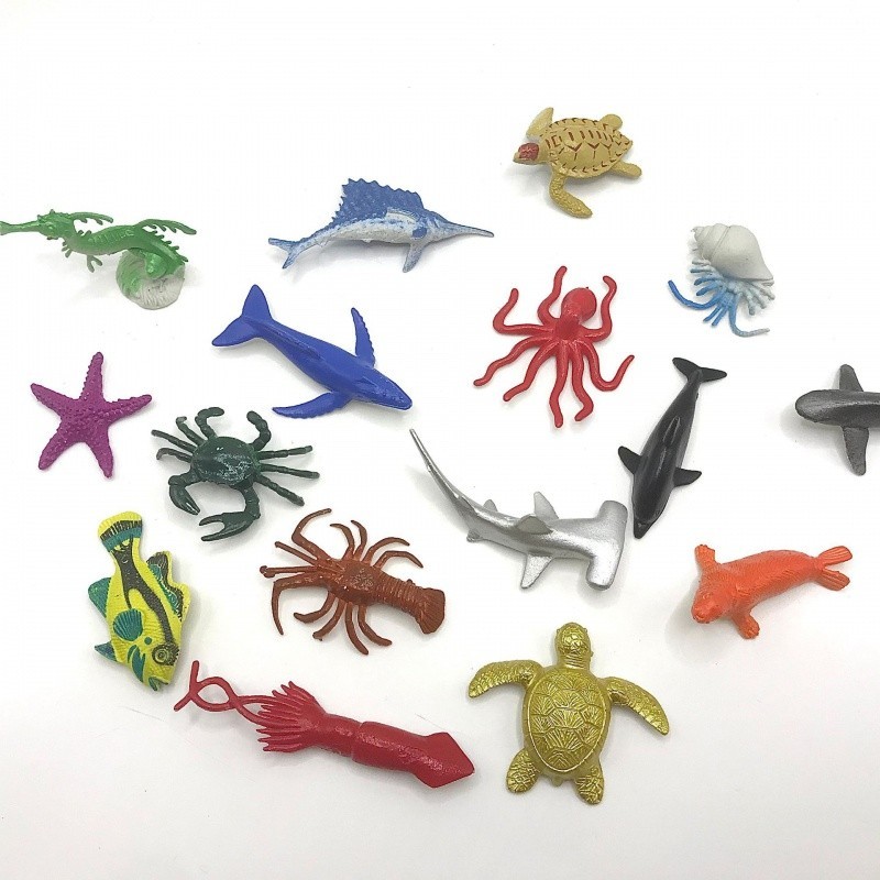 海洋動物模型仿真海底玩具套裝螃蟹龍蝦鯊魚鯨龜兒童玩具