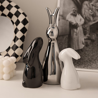 現代簡約陶瓷兔子擺件家居客廳電視櫃酒櫃軟裝飾品喬遷送禮