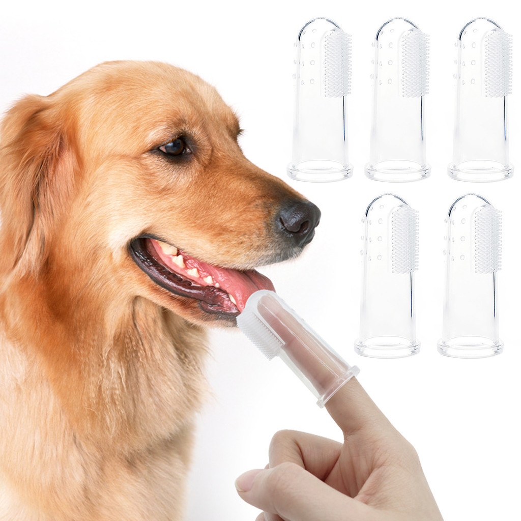 Fa-5 件寵物牙刷矽膠手指牙刷狗貓小型中型大型犬幼犬牙齒護理狗牙齒清潔刷套件