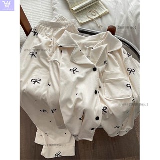 W&S家 冬天保暖德絨睡衣女 ins風韓版蝴蝶結居家服 刷毛款長袖睡衣絨 甜美家居服兩件套裝