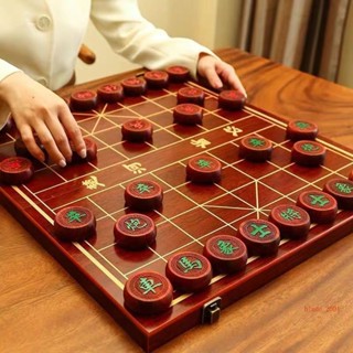 【臺灣出貨】【3481人收藏】中國象棋 實木紅木高檔帶木質摺疊棋盤 成人大號送禮紅花梨黑檀套裝