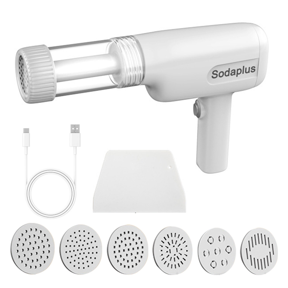 Sodaplus六合一手持無線麵條機 家用便攜式自動小型壓面槍 充電多功能意麵機帶刮刀 六款模具 部件可拆卸 帶指示燈