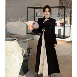 韓服民族舞蹈表演服 改良式韓服 春秋新中式國風復古改良旗袍裙子女裝大尺碼胖mm顯瘦長袖高腰洋裝