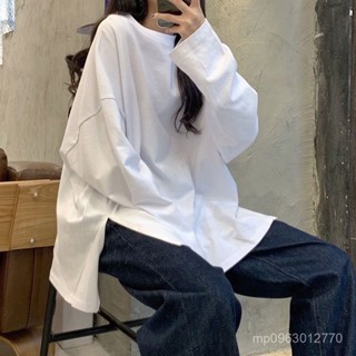 B長袖T恤 100%純棉2024秋季新款白色長袖T恤女學生韓版寬鬆打底衫上衣ins潮L