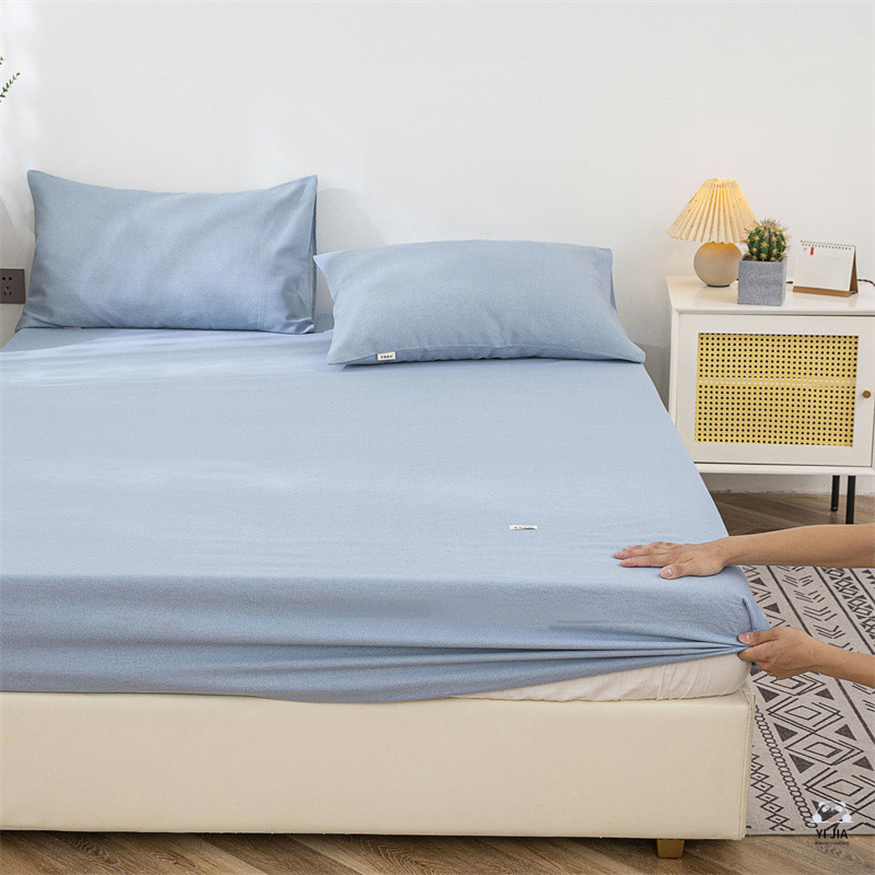 現貨 舒適透氣100%純棉老粗布床包 床罩 日式無印風素色 簡約格子條紋 單床包 單人 雙人 加大 棉床包 枕套 床墊套