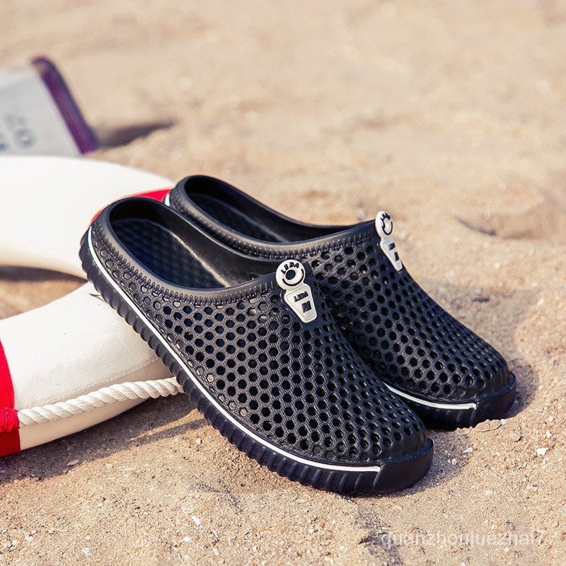 透氣時尚防滑塑膠夏季沙灘青少年塑膠男拖拖鞋包頭洞洞鞋情侶涼鞋