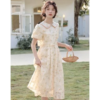 夏季裙子女新中式改良旗袍復古國風氣質短袖碎花洋裝