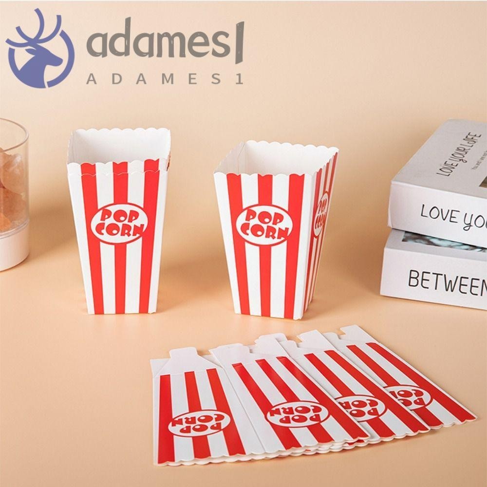 ADAMES12pcs紙爆米花條紋袋,紅色白色條紋折疊爆米花紙盒,一次性DIY禮品零食容器電影院