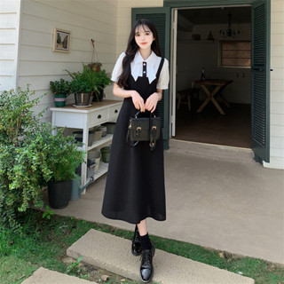 新款高級感polo襯衫領洋裝女夏季小個子大尺碼顯瘦學院風小黑裙子INS