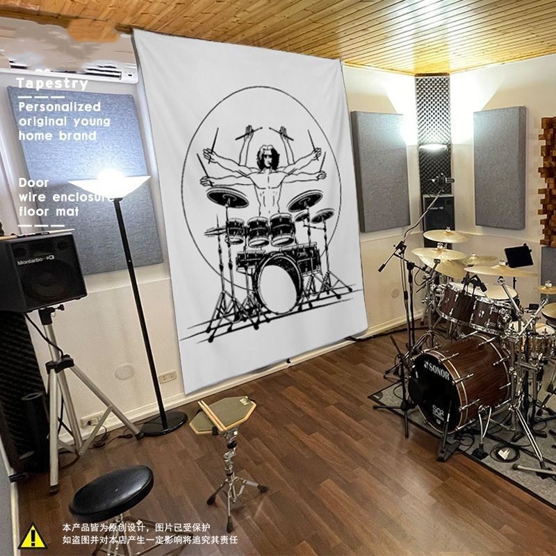 熱銷爆款歐美搖滾DJ架子鼓 爵士鼓軍鼓音樂節排練室背景布牆布掛布大尺寸