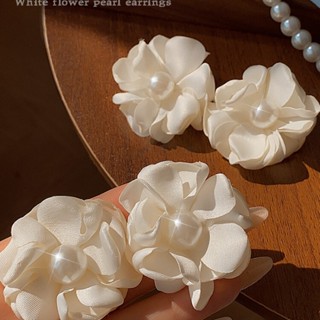 奶白色花朵耳環 女士新款網紅小眾設計感耳環 耳飾