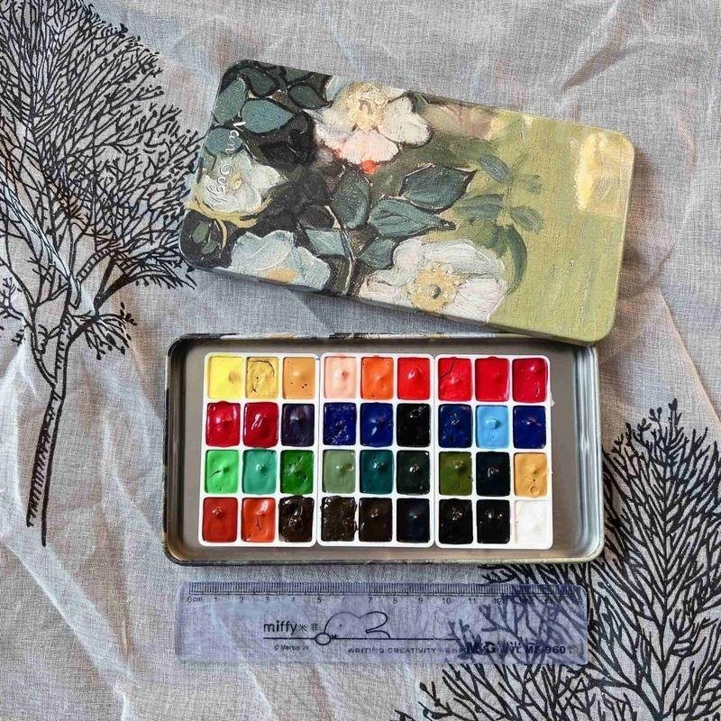 台灣出貨🍀溫莎牛頓水彩顏料分裝盒24色36色水彩套裝可擕式美術專用美甲水彩