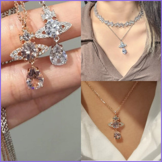 Vivienne WESTWOOD 起泡水滴土星項鍊鋯石星球鎖骨短項鍊奢華派對飾品情人節 90564