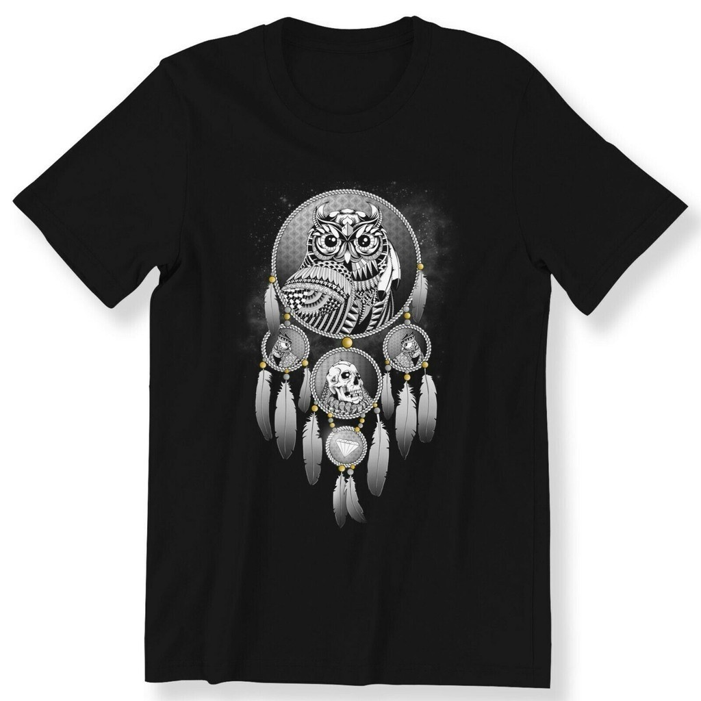 貓頭鷹骷髏男式女式 T 恤圖案 T 恤 Dream Catcher T 恤 100% 棉