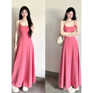 💖臺灣出貨💖小眾法式吊帶洋裝 收腰一體過膝長裙 多巴胺辣妹連衣裙遮肉顯瘦森系初戀裙甜辣性感純欲風A字裙大擺裙 帶胸墊