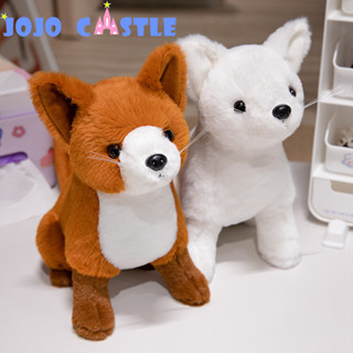 JOJO CASTLE 26cm 可愛動物公仔模擬森林棕白狐毛絨玩具朋友婚房裝飾女朋友孩子兒童-&*&
