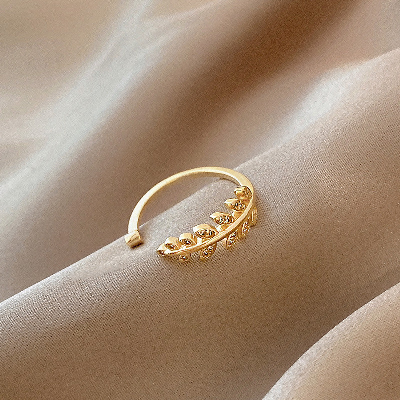 熱賣韓國東大門輕奢鑲鑽葉子戒指女創意感氣質個性尾戒開口素圈手飾品首飾品禮物