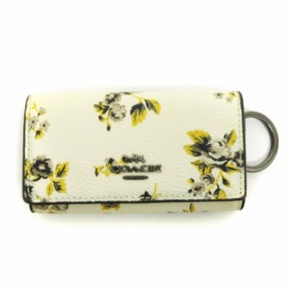 COACH 蔻馳鑰匙包 鑰匙圈白色 黃色 花朵圖案 日本直送 二手