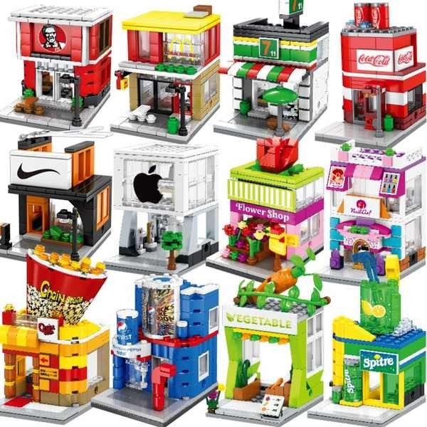樂高積木玩具街景城市建築零食店商店便利店漢堡店模型小顆粒拼裝