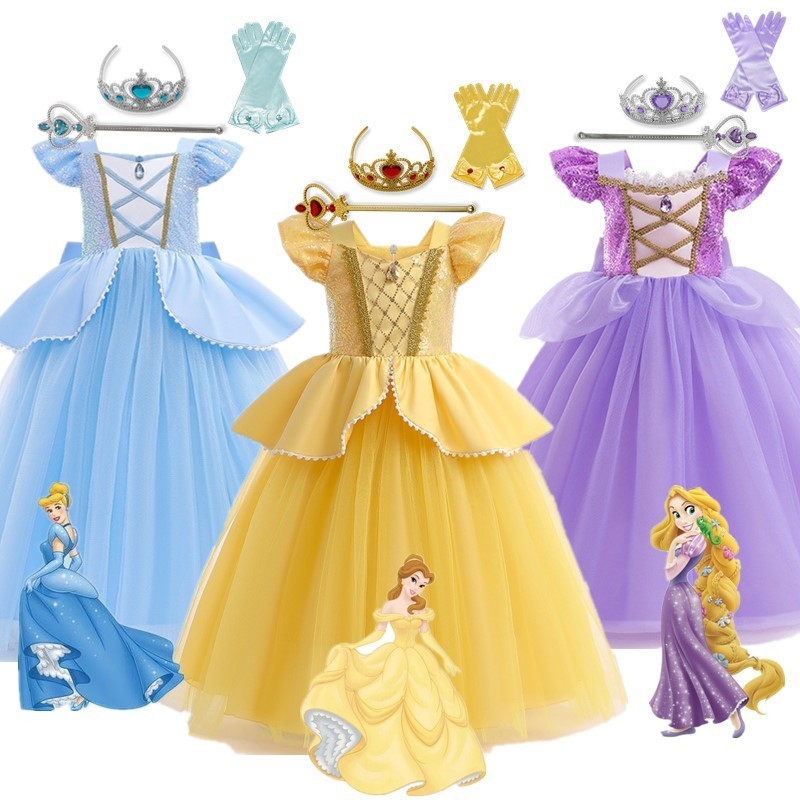 NNJXD公主服裝灰姑娘魅力女孩樂佩公主兒童服裝萬聖節派對貝爾公主兒童偽裝角色扮演服裝女孩洋裝