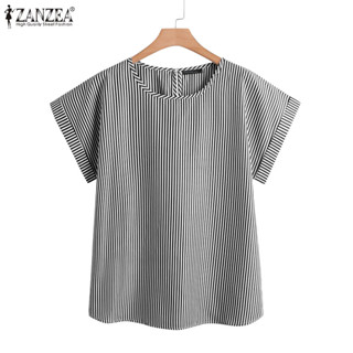Zanzea 女式韓版休閒圓領短袖條紋寬鬆上衣