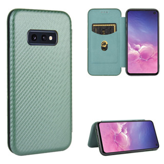 適用Samsung 三星S10e手機套Sanxing S10e 保護殼磁扣插卡翻蓋耐髒耐磨碳纖維皮套素面書本式手機殼
