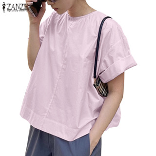 Zanzea 女式韓版休閒圓領短袖百褶寬鬆上衣