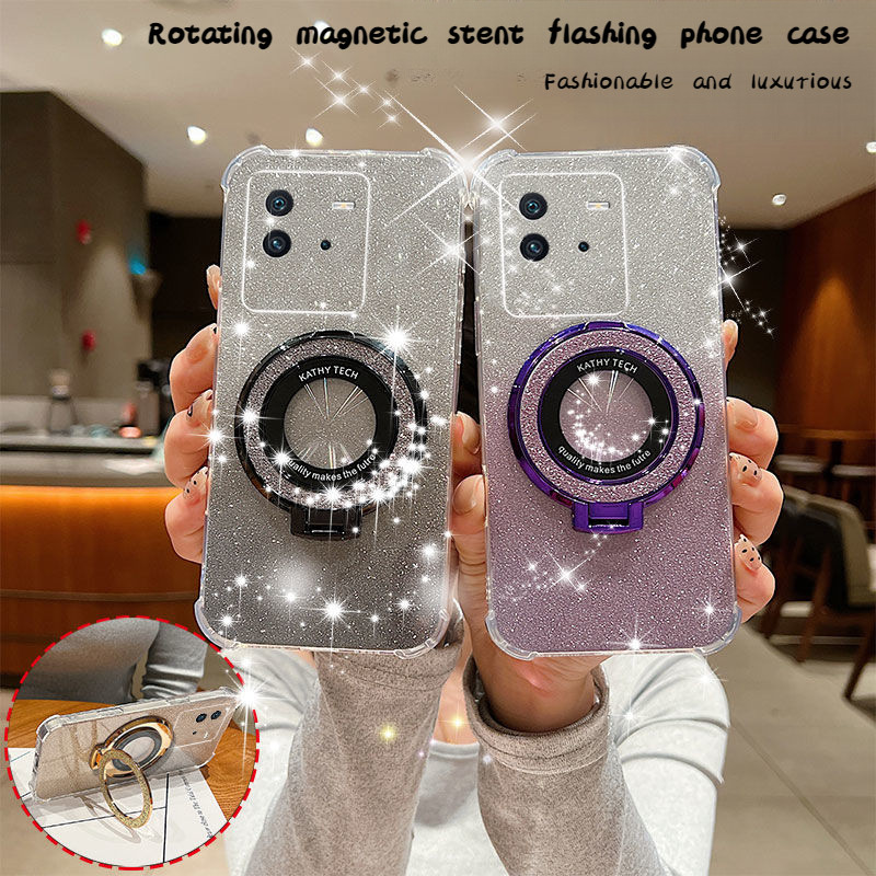 IQOO Neo 6 IQOO Neo 6 IQOO Neo 6 SE 透明氣囊防摔 TPU 軟手機殼帶旋轉磁吸支架支架