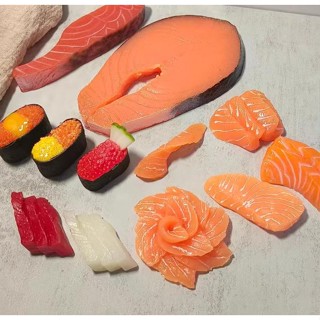 模擬軍艦壽司模型生鮭魚肉片塊日式料理刺身假食物裝飾過家玩具