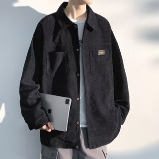 燈芯絨工裝襯衫外套男 春秋季新款休閒襯衫 潮流寬鬆日系復古襯衫夾克