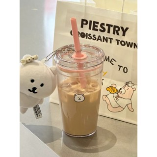 [D0318]粉色吸管食品級塑膠咖啡杯校園大容量塑膠吸管杯車載隨行冷飲咖啡水杯透明水杯耐高溫藍色杯子防摔