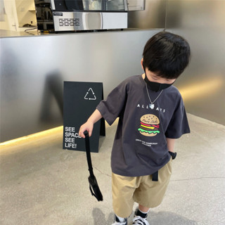 🍉Cute Baby🍉夏卡通洋氣漢堡印花男童中小寶寶純棉舒適短袖寬鬆T恤百搭上衣薄