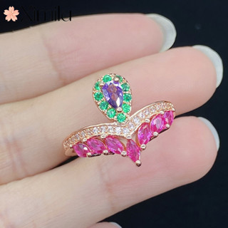 ❤ 奢華原創熱賣彩鑽水滴形氣質玫瑰金戒指女時尚飾品
