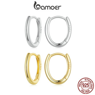 Bamoer 925 純銀圈形耳環橢圓形簡約設計女士日常場合珠寶禮物