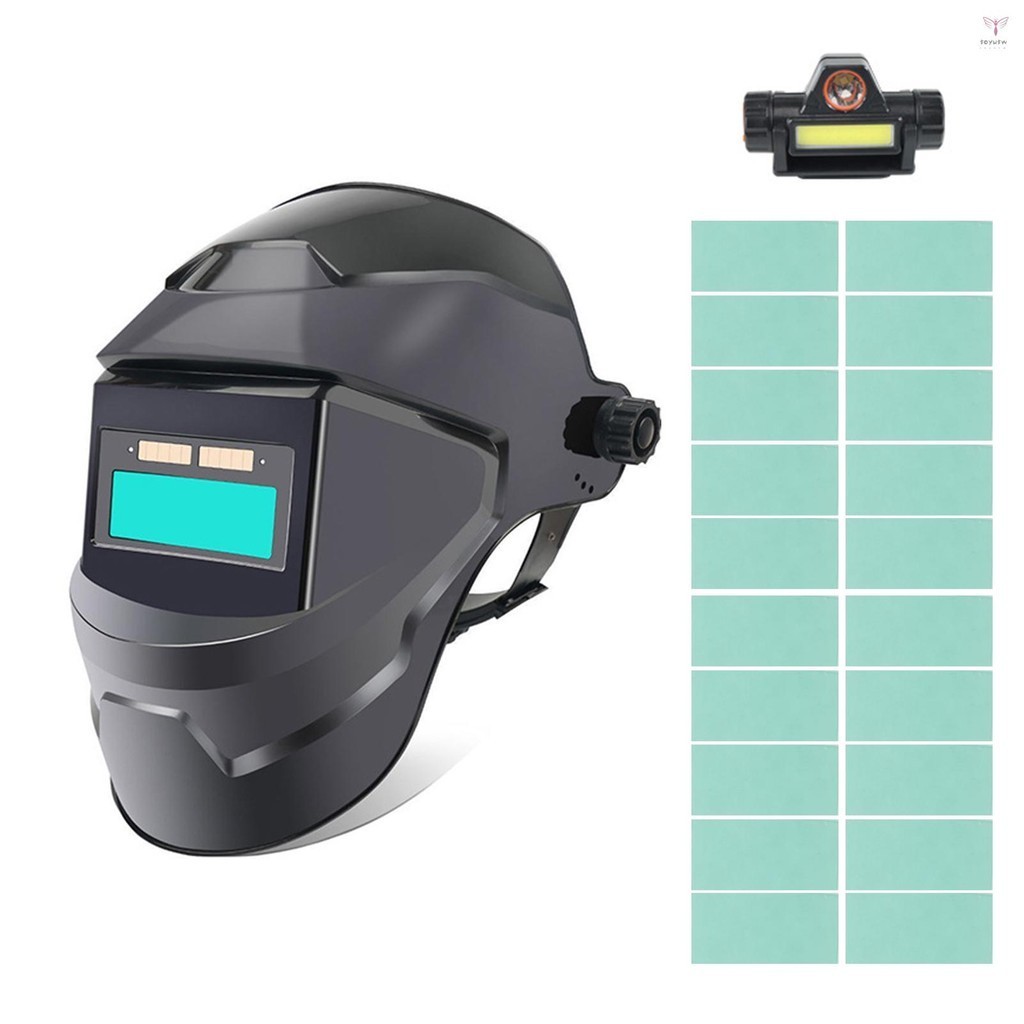 焊接頭盔自動變暗帶 LED 燈太陽能真彩焊機頭盔面罩頭戴式焊接頭罩用於磨焊機可調節燈罩 9-13 焊機