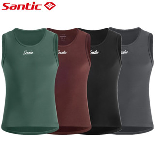 Santic 男士騎行服保暖運動健身無縫無袖自行車上衣自行車背心內衣