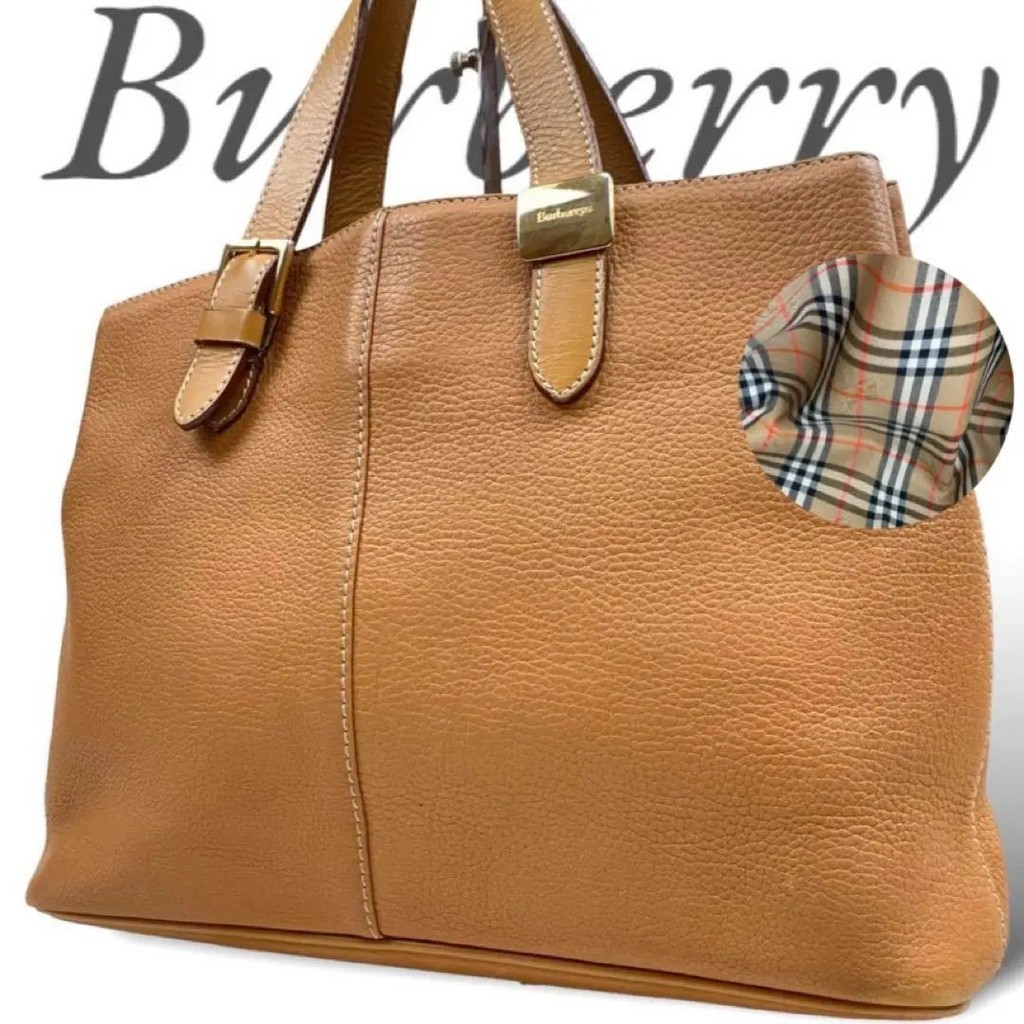 Burberry 博柏利 手提包 皮革 金色 格紋 日本直送 二手