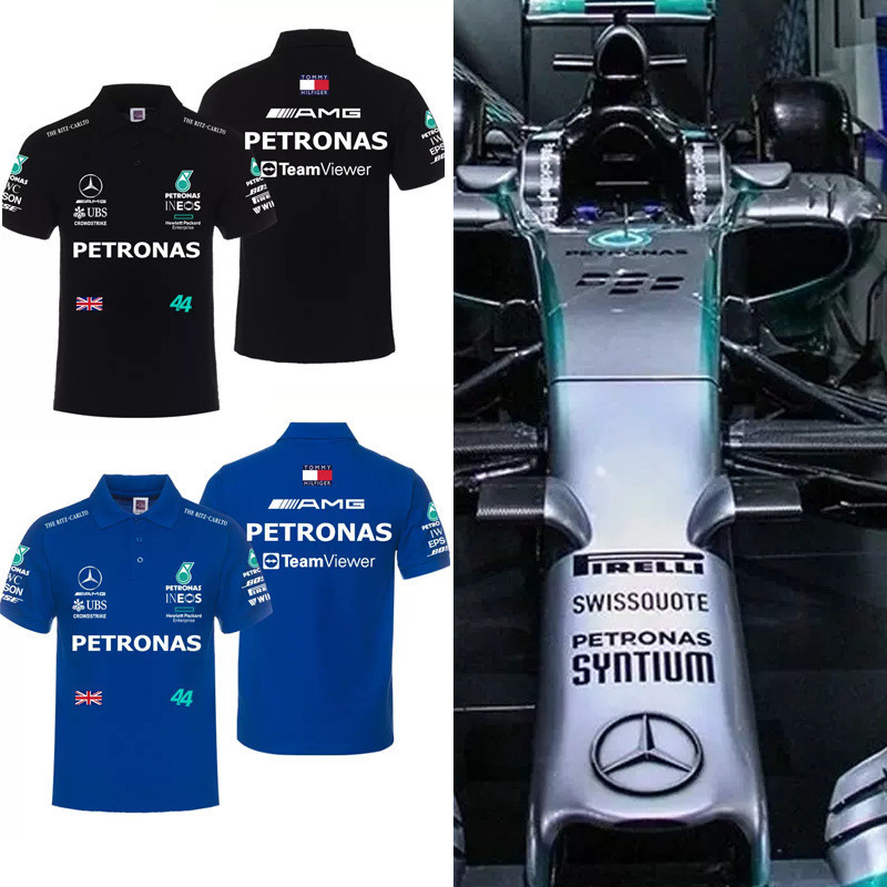 F1賽車服短袖T恤男POLO衫翻領短袖襯衫適用於梅賽德斯賓士車隊