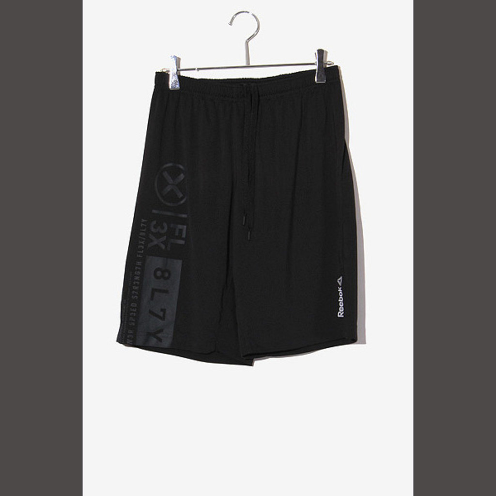 Reebok yeezy M長褲簡易 短 繩子調節 黑色 徽標打印 日本直送 二手