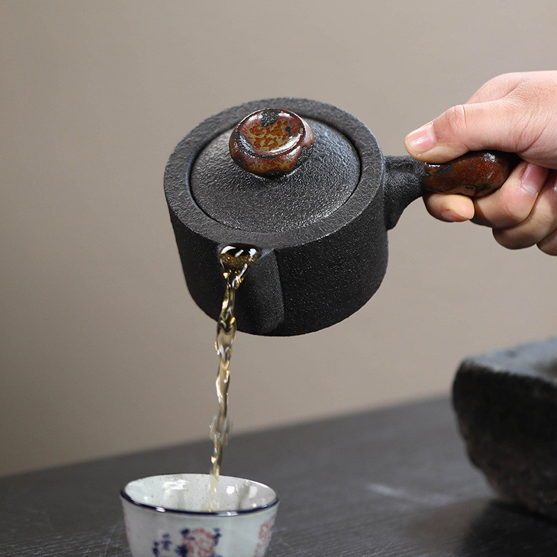 宜興紫砂壺茶具公道杯有柄分茶器還原柴燒手工手捏側把公杯煮茶器