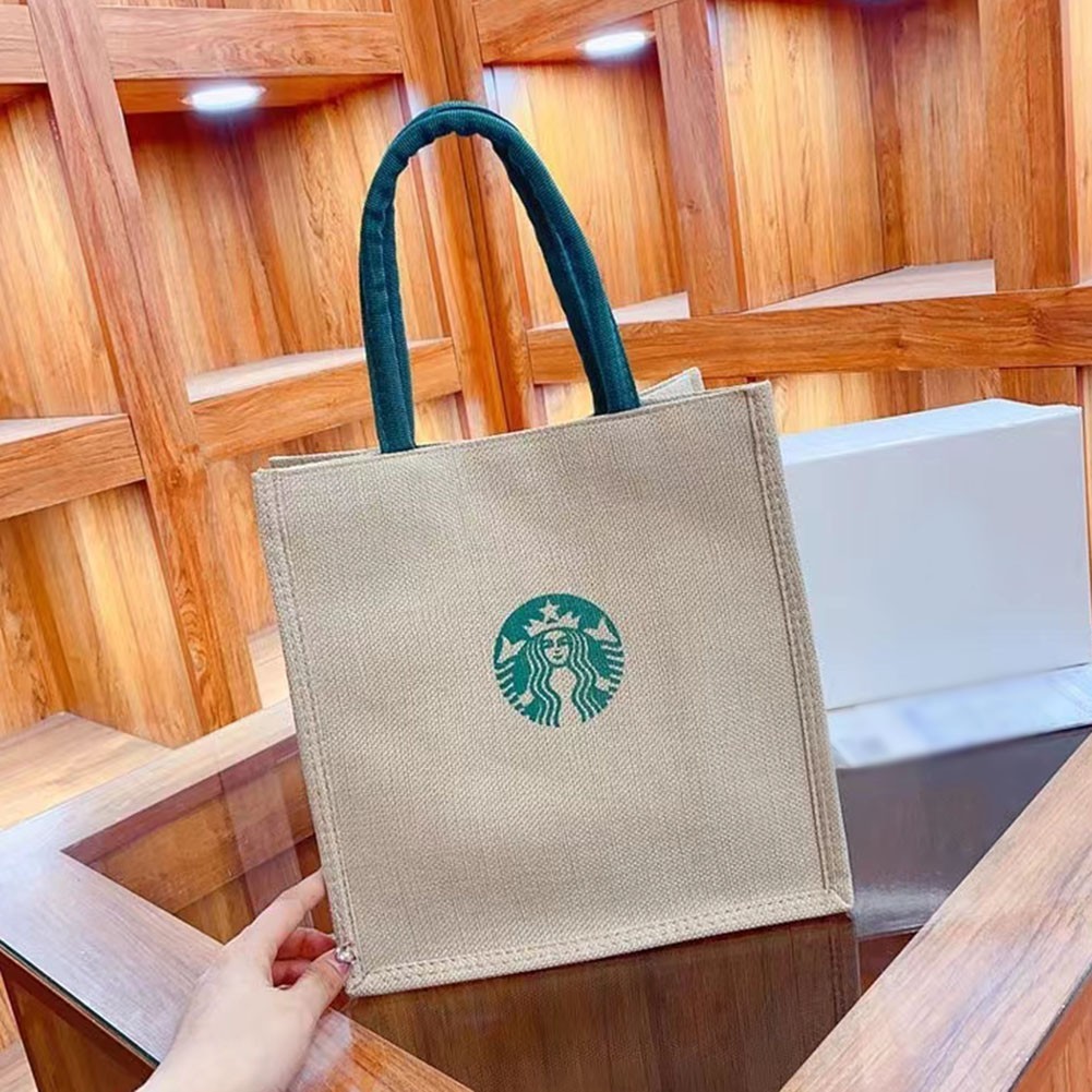 STARBUCKS &lt;有貨&gt; 星巴克亞麻包大容量購物袋百搭便攜午餐包