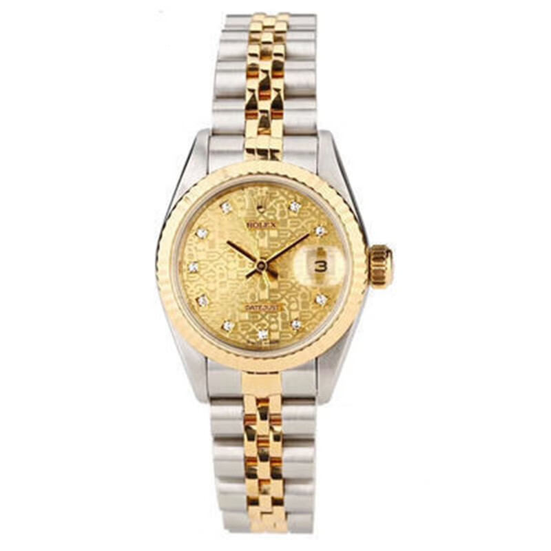 Rolexx Watches 女裝日誌型69173後鑲鑽18K黃金錶徑26mm機械女表