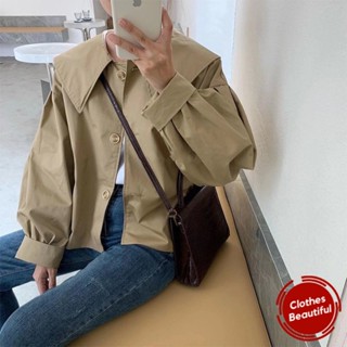 【女神館】臺灣發貨🔥長袖外套女寬鬆2024早鞦新款複古小個子短款風衣韓版Chic氣質上衣