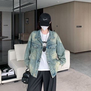 【HOT 本舖】 實拍~復古牛仔外套女春季新款高街水洗做舊寬鬆休閒牛仔夾克