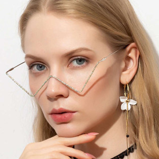 半框眼鏡 眼鏡 ins 鏡框 黑框眼鏡 ins網紅手工無鏡片V型眼鏡女潮個性歐美半框街拍裝飾金屬眼睛架鑽