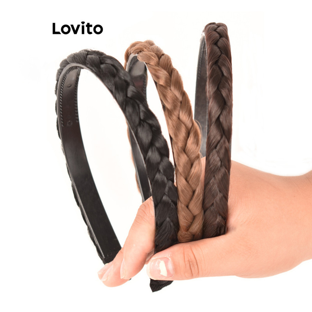Lovito 女士休閒素色編織髮帶 LFA26467