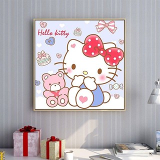 帶框 凱蒂貓 hello kitty 數字油畫 手繪 diy 填充 塗色 動漫 個性禮物 房間裝飾畫 掛畫