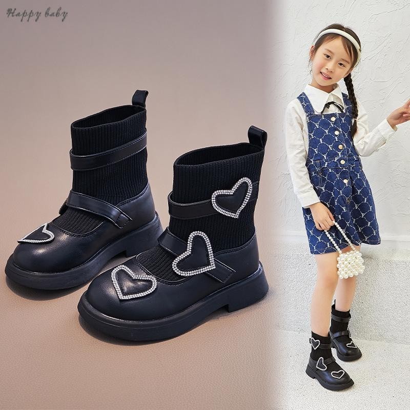 兒童馬丁靴  女童時尚針織透氣休閒短靴   寶寶防滑軟底襪子靴