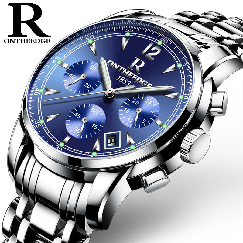 ONTHEEDGE手錶 RZY036 多功能 三眼六針計時 防水 石英 夜光 高尚男士手錶
