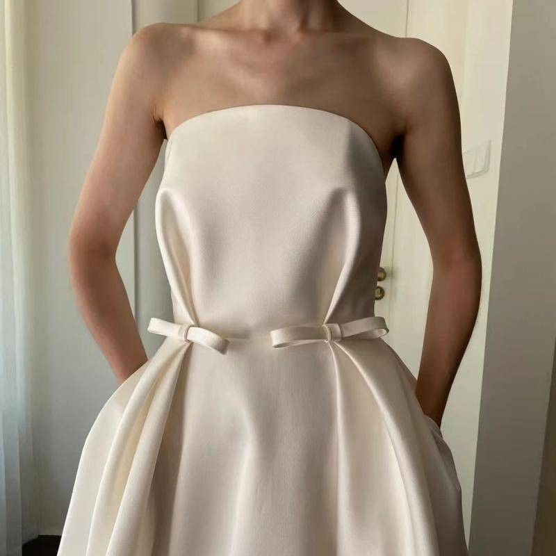 晚禮服 晚禮服洋裝 正式洋裝禮服 洋裝 輕婚紗 白色紗 緞面婚紗 新款 新娘 緊身 簡約顯瘦 輕奢小